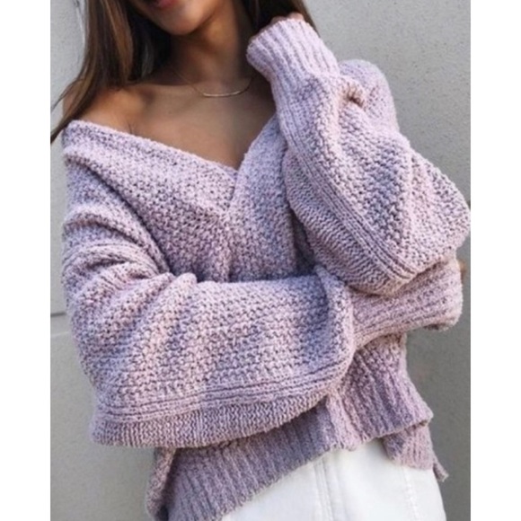 Free People Purple Coco V Neck Knit Sweater - Picture 6 of 16